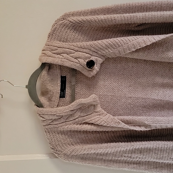 Zara Cardigan Sweater Large Alpaca blend Tan Cable knit details - Picture 2 of 7